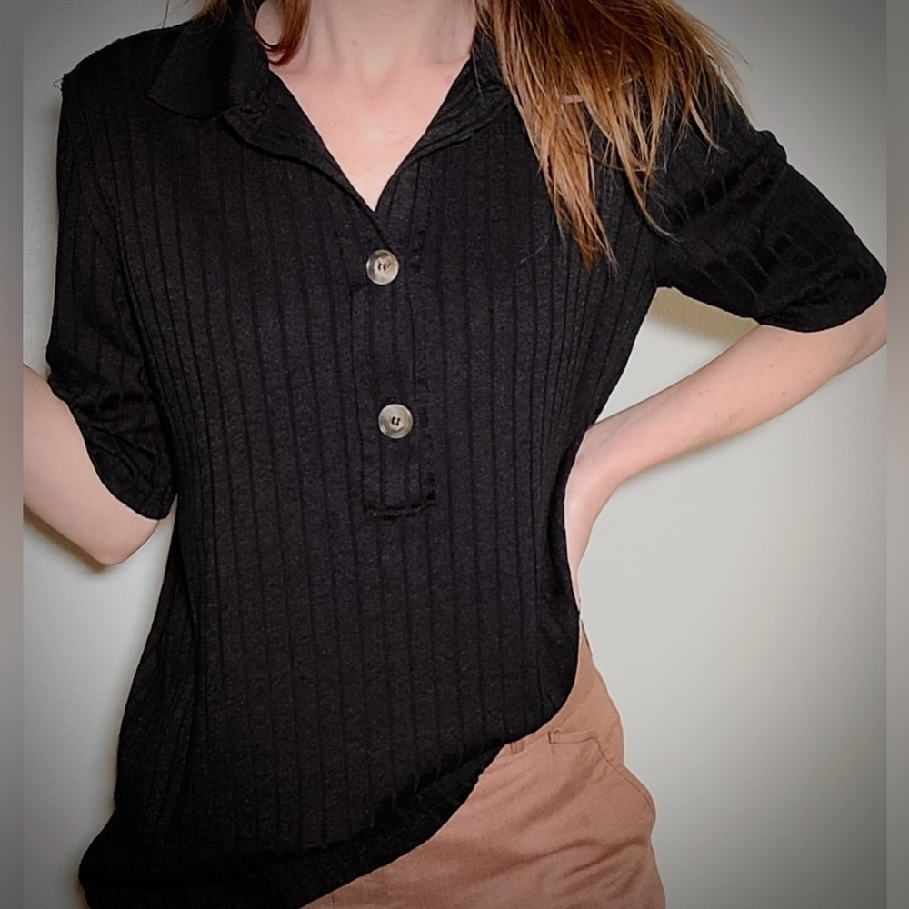 Free People | Polo Style Ribbed Shirt